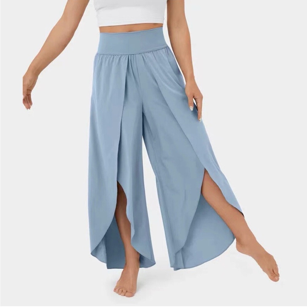 Halara Light Blue Wide-Leg Split Palazzo Pants